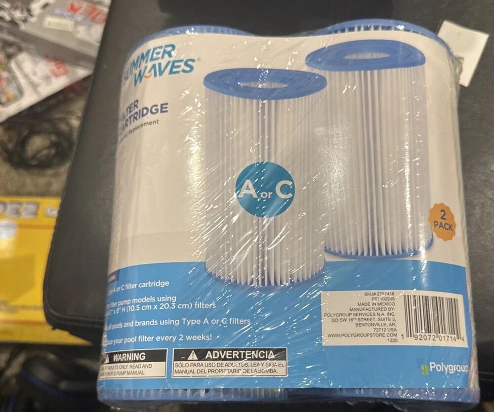2 Pack Summer Waves A/C Pool Filter Cartridge Universal Replacement - White